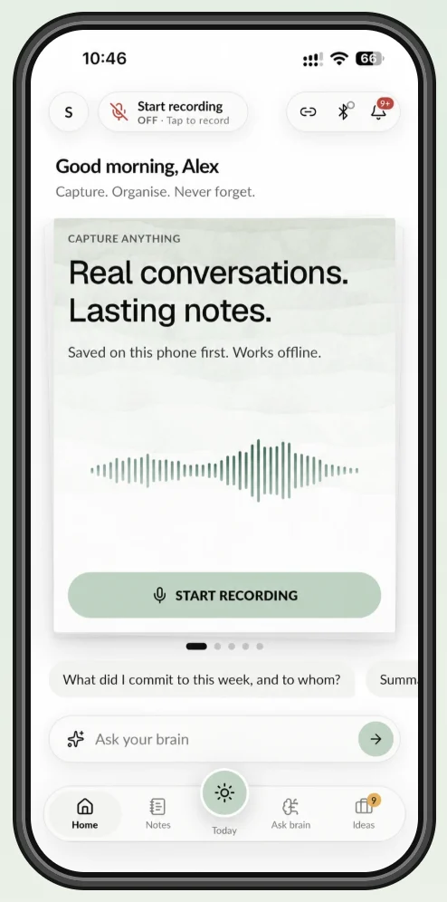 Recolo home: start a recording and ask your brain