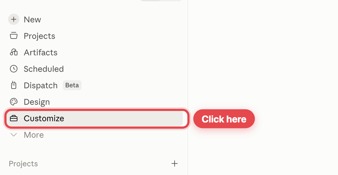 The Customize item in Claude's sidebar