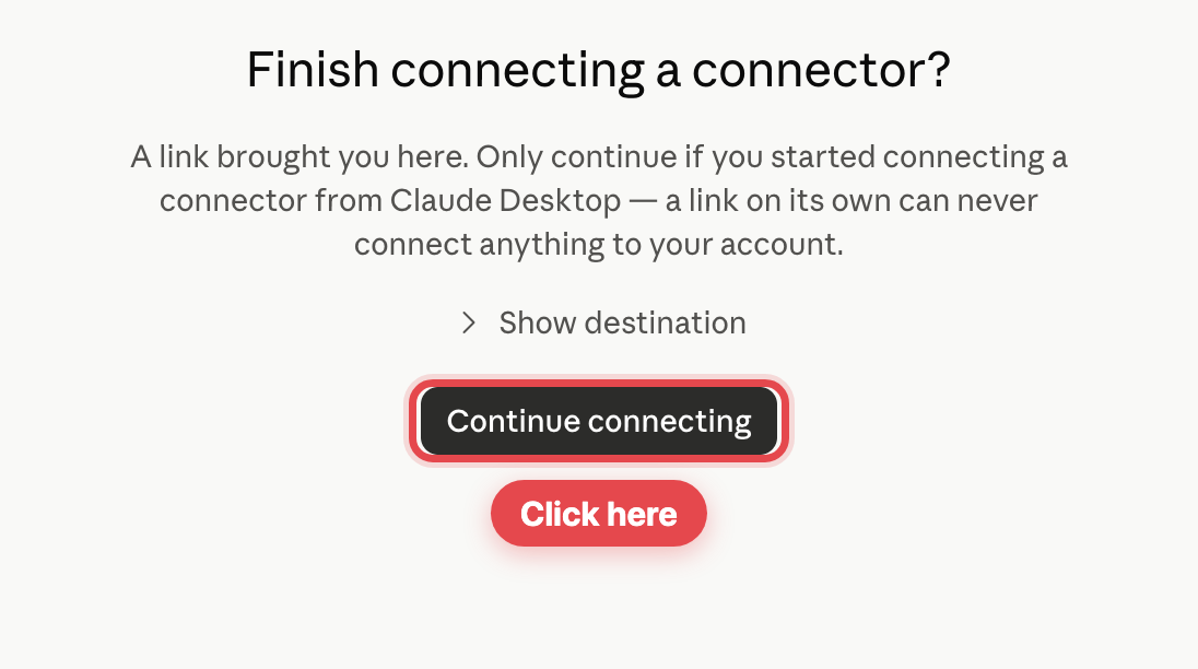 Claude asking you to finish connecting in the browser